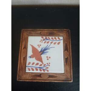 Vintage Mexican 5.75” Square Tile Art Trivet Wood Frame